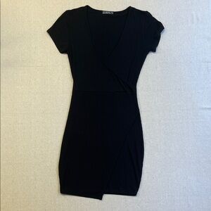 Cotton On Black Ribbed Wrap-Front Mini Dress